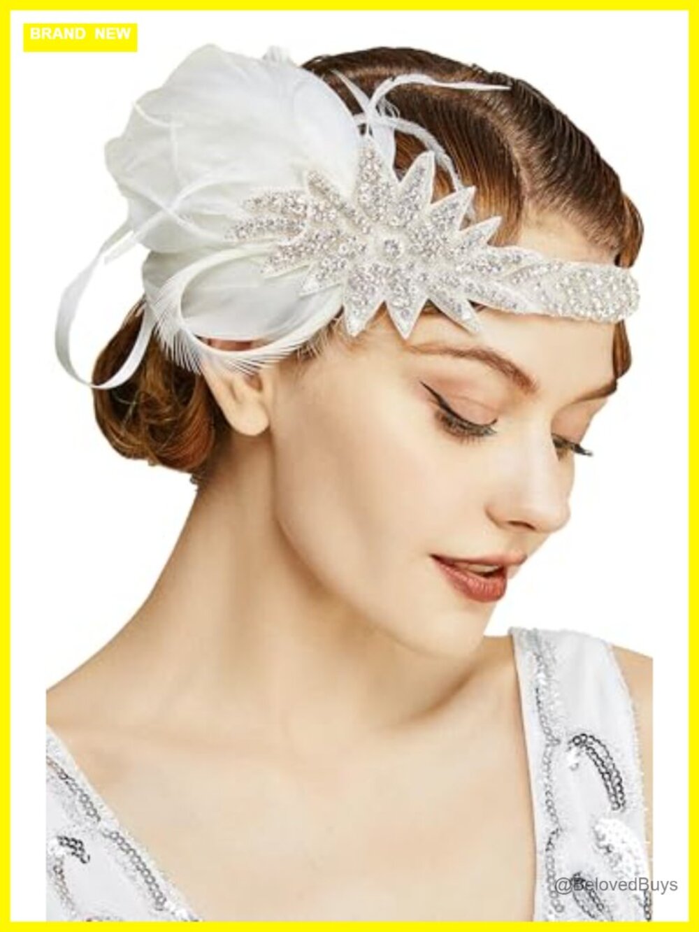 Feather Flapper Headband with Crystals